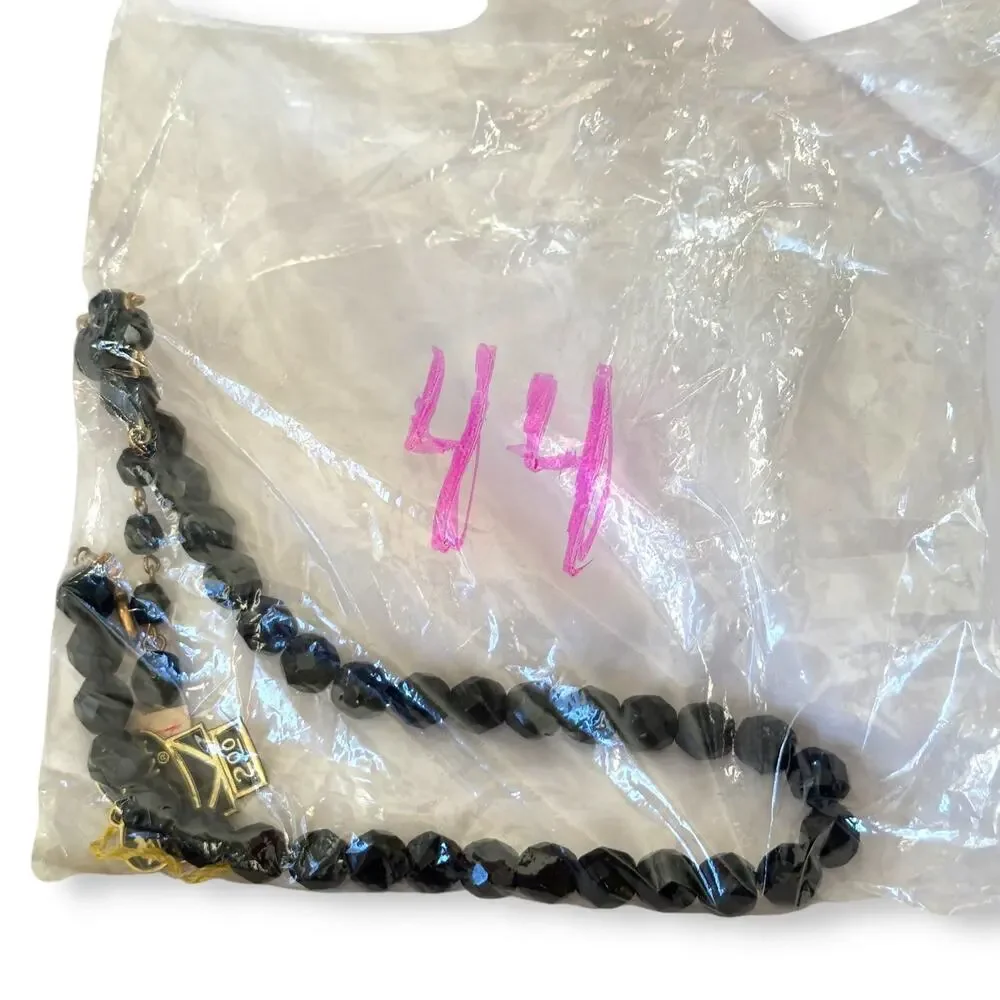 Vintage Laguna Black Jet Crystal Faceted Beaded Necklace NWT Estate Jewelry 28”